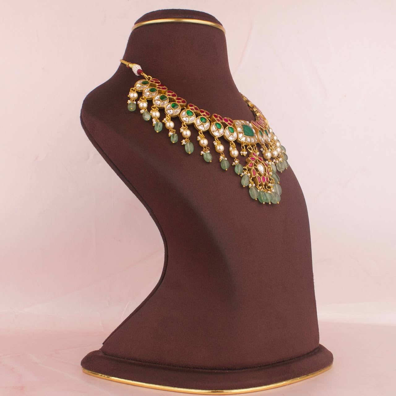 Classic Jadau Kundan Necklace With Pearl & Beads Droplets
