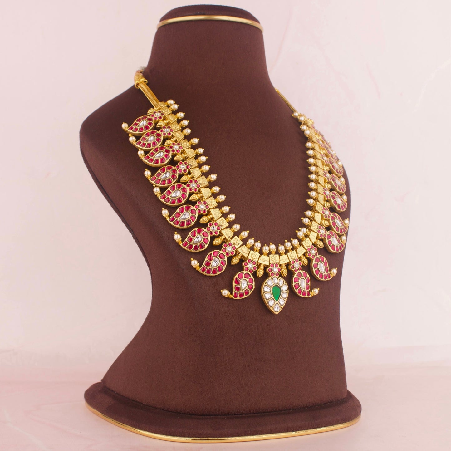 Majestic Jadau Kundan Mango Necklace - DULHAN JEWELS