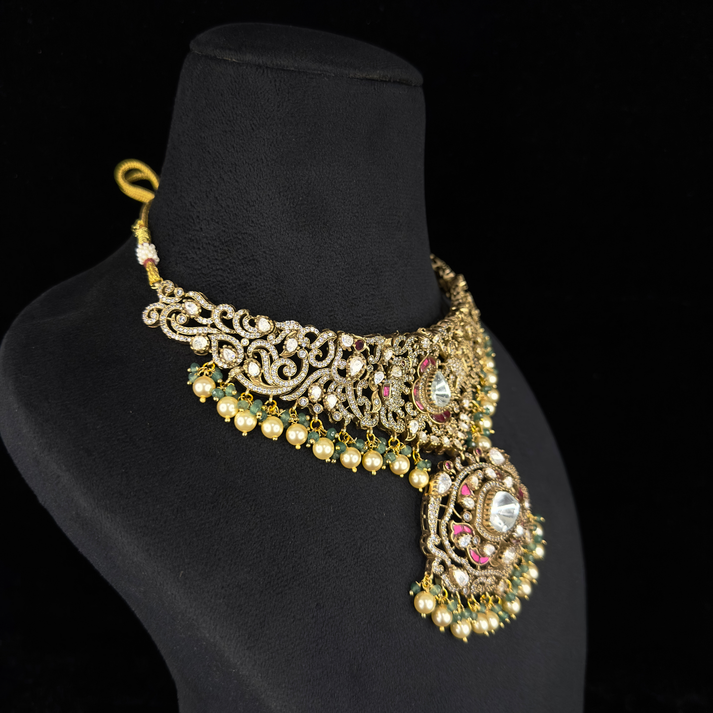 Victorian Moissanite Necklace Set with Pearl hangings