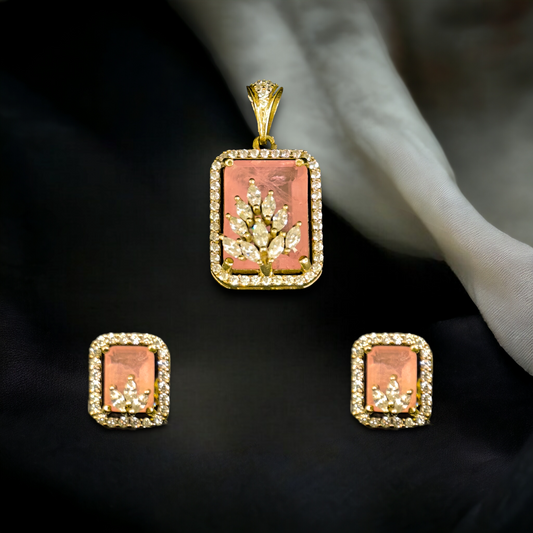 Antique Victorian Pendant Set with Diamond Floral Design and Matching Earrings