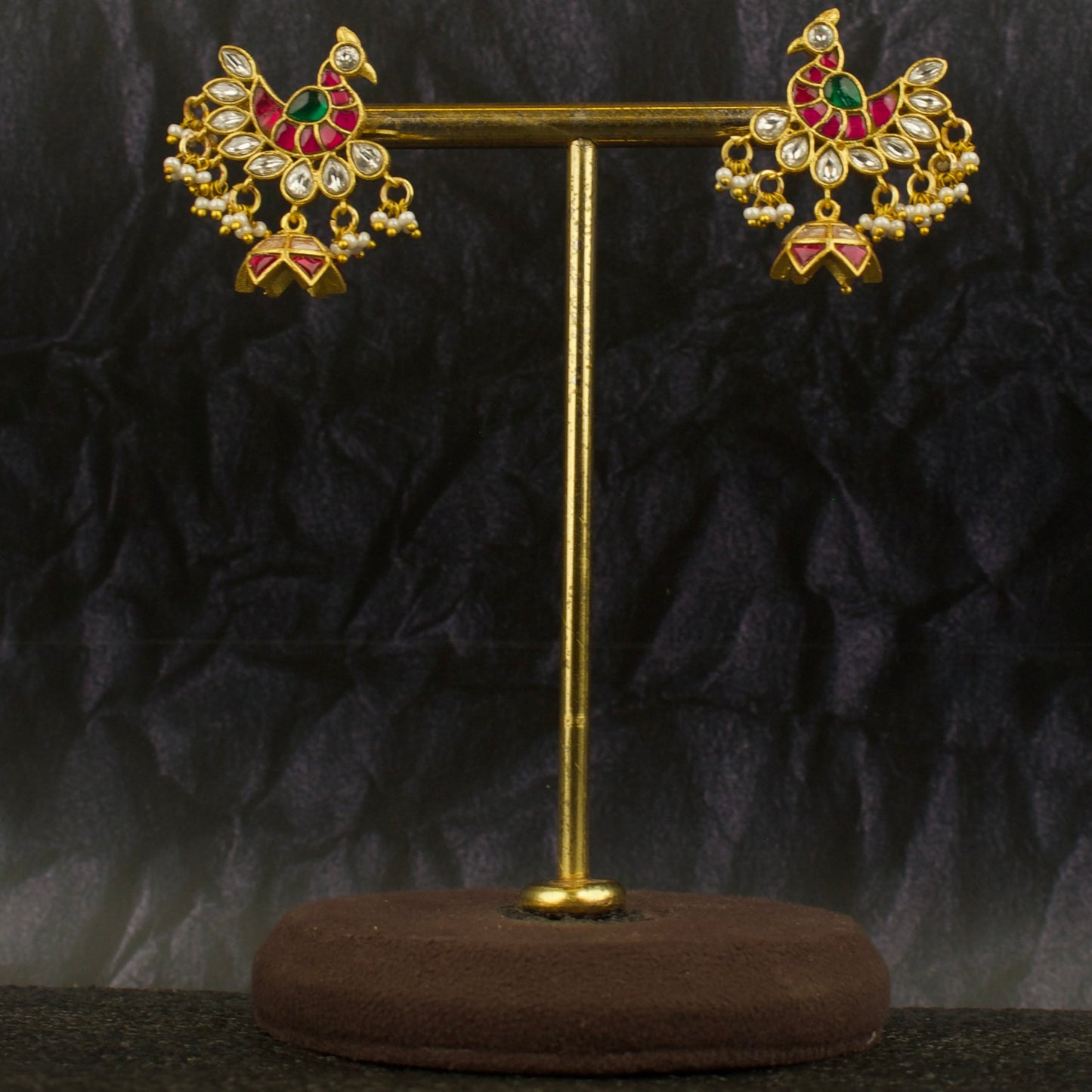 Unique Peacock Studded Jadau Kundan Jhumka Earrings