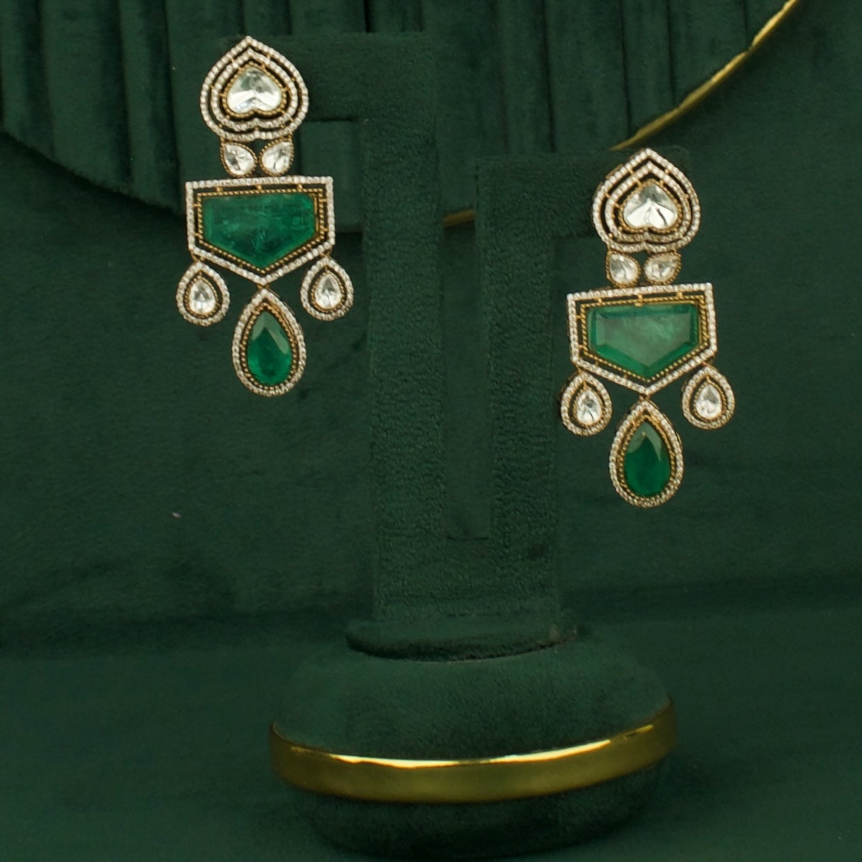 Dazzling Polki Mehandi Victorian double Layer Necklace with Matching Earrings