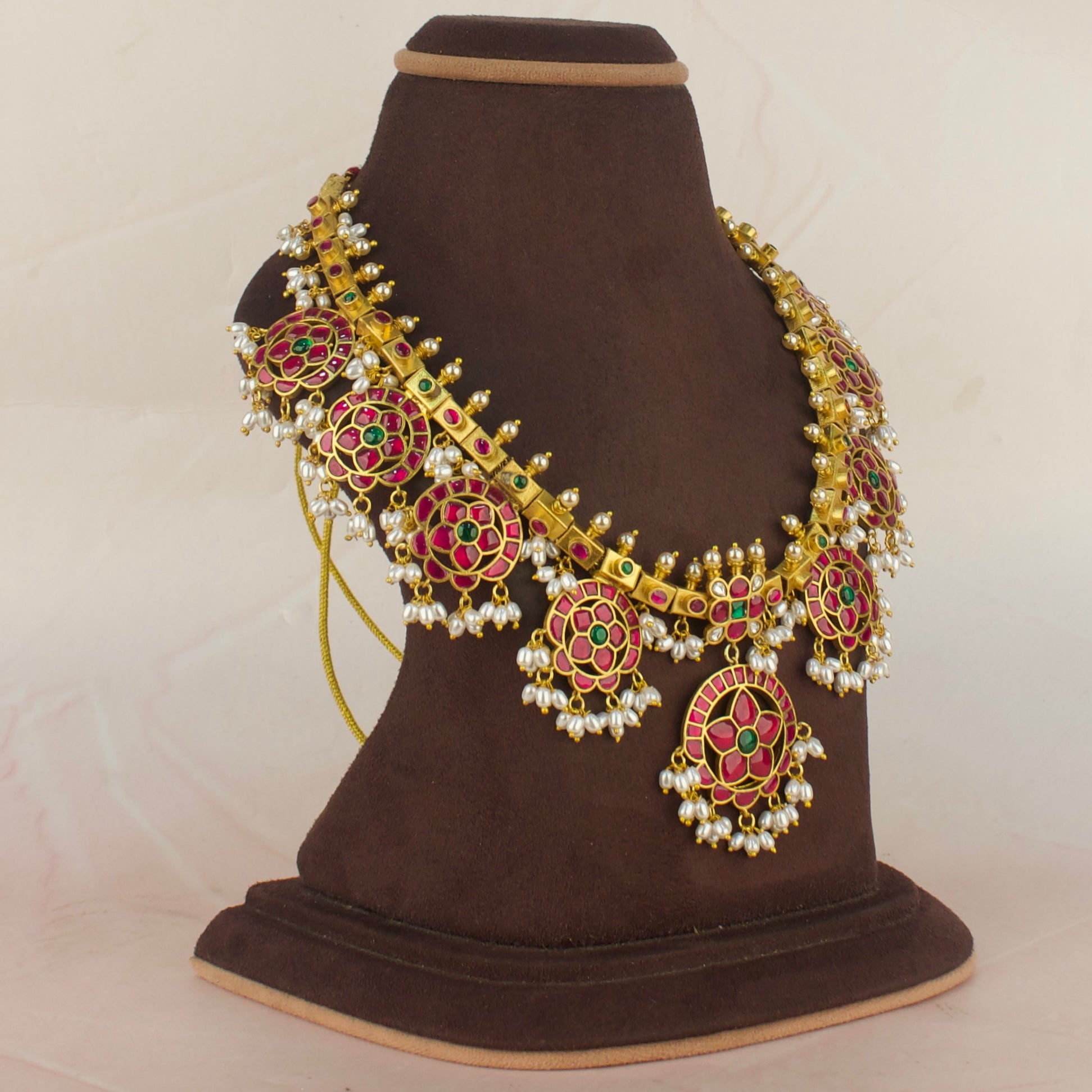 Jadau Kundan Bottumala Necklace With Guttapusalu Hangings
