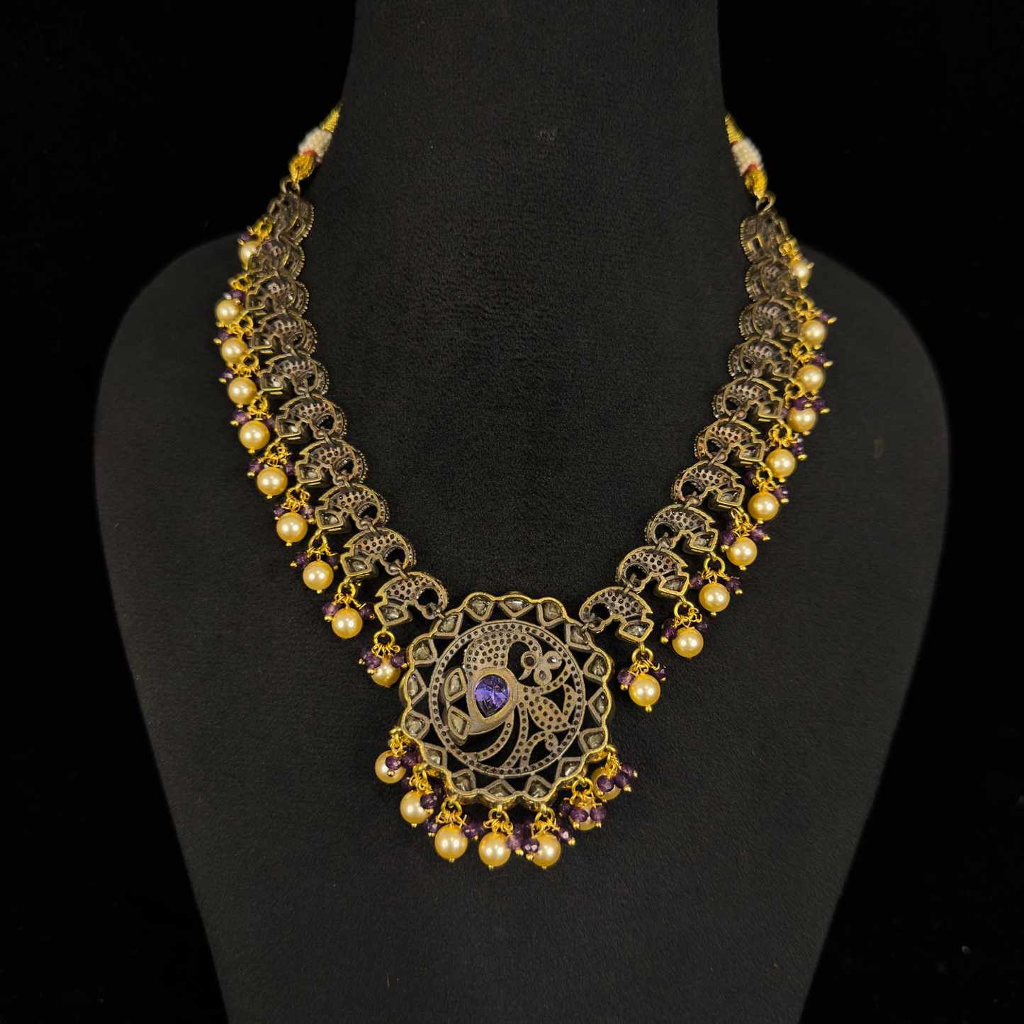 Victorian Moissanite Peacock Necklace with earrings