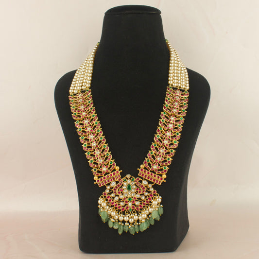 Traditional Peacock Design Jadau Kundan Beads Necklace