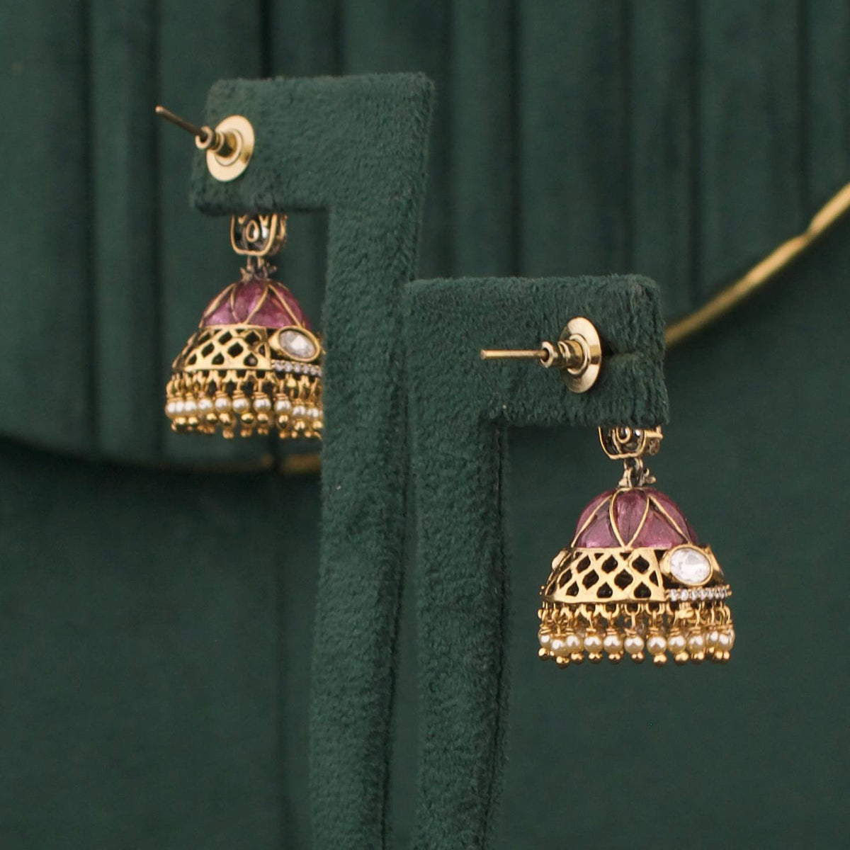 Minimal Victorian Polki Jhumki Earrings With Hangings