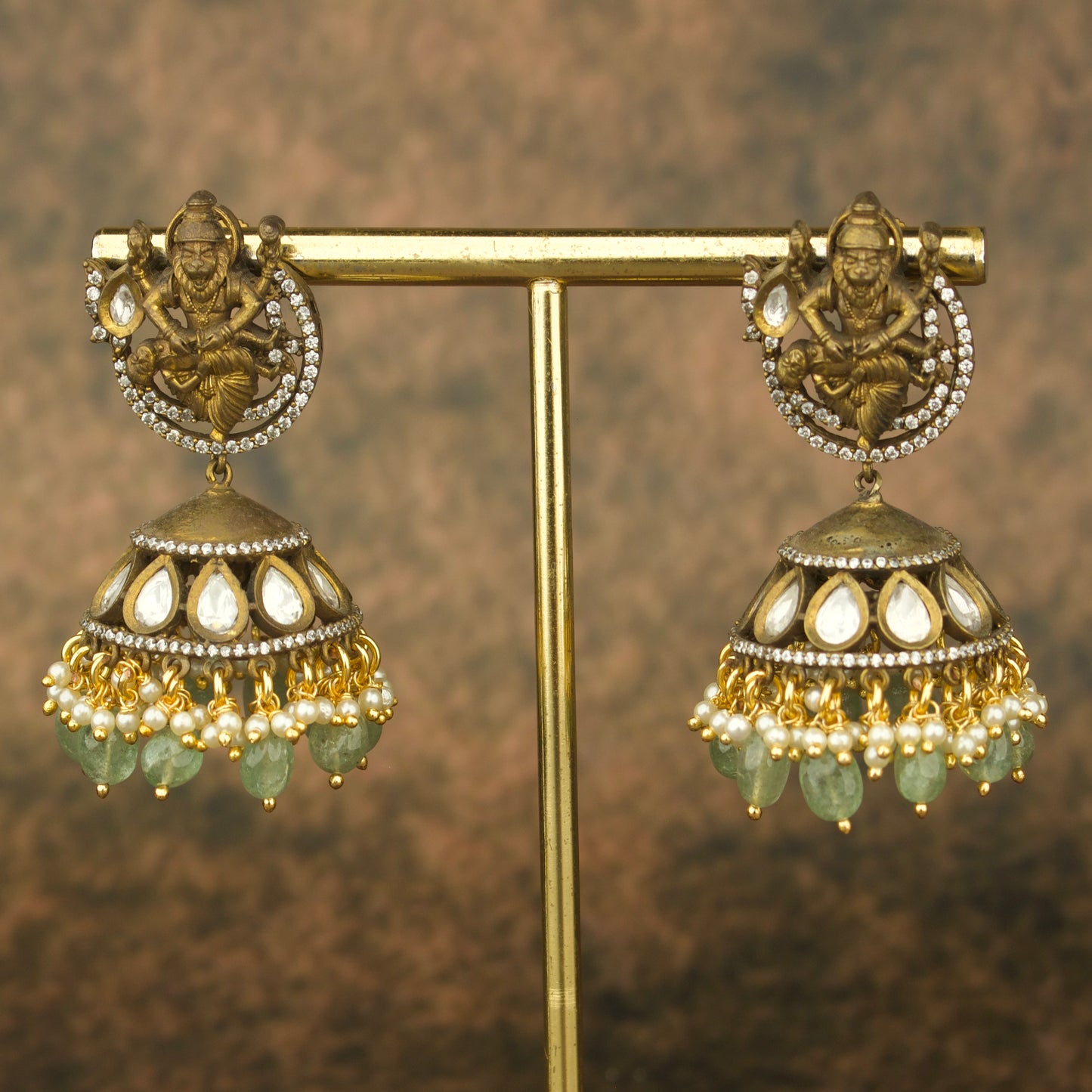 Traditional Victorian Temple Jhumka with Russian beads - DULHAN JEWELS