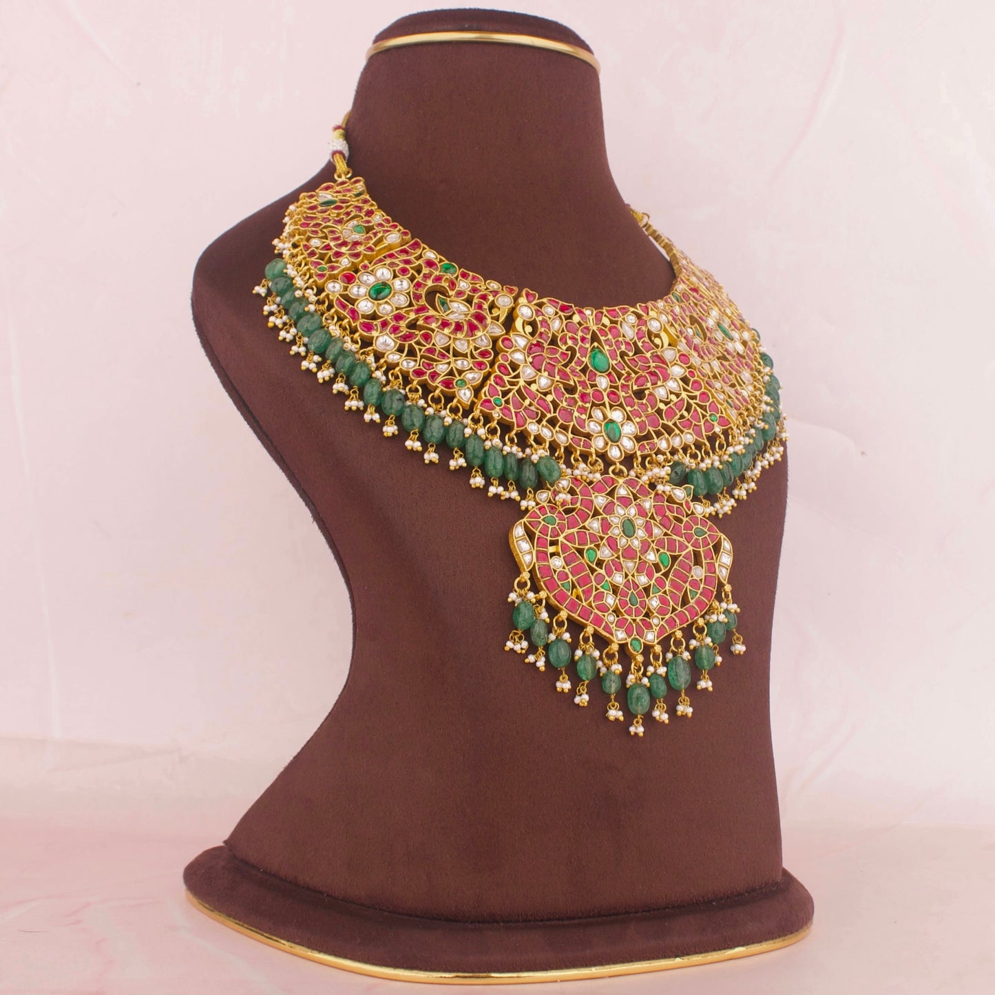 Traditional Grand Jadau Kundan Necklace WIth Guttapusalu Hangings - DULHAN JEWELS