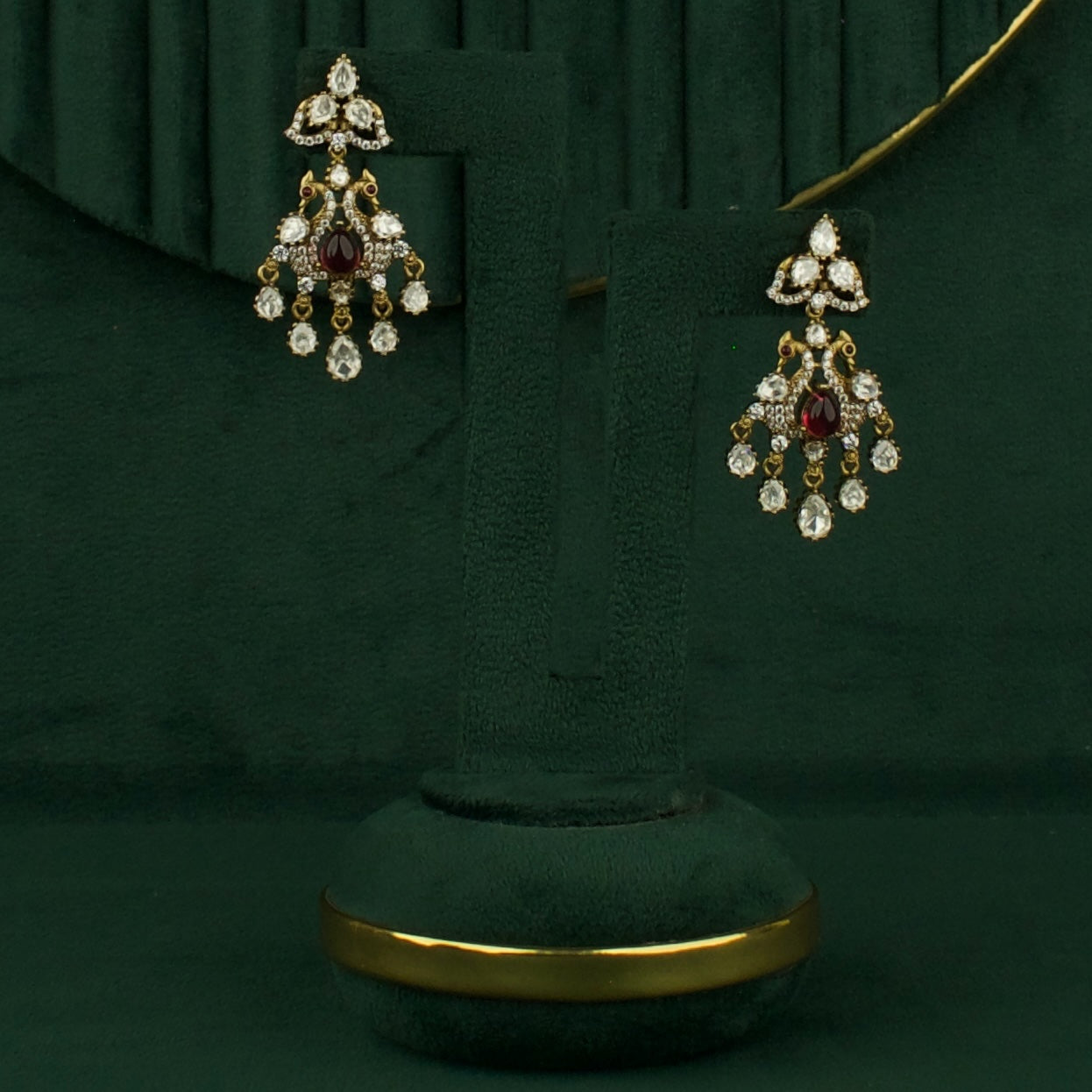 Dazzling Sleek Mango design Polki Victorian Necklace with Matching Earrings