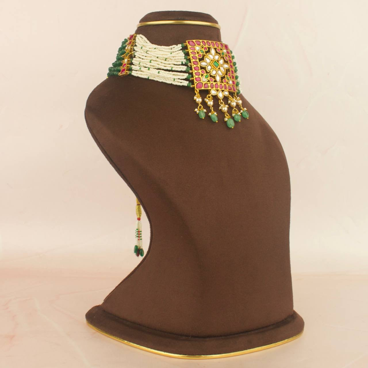 Bridal Gold Inspired Jadau Kundan Pearl Choker