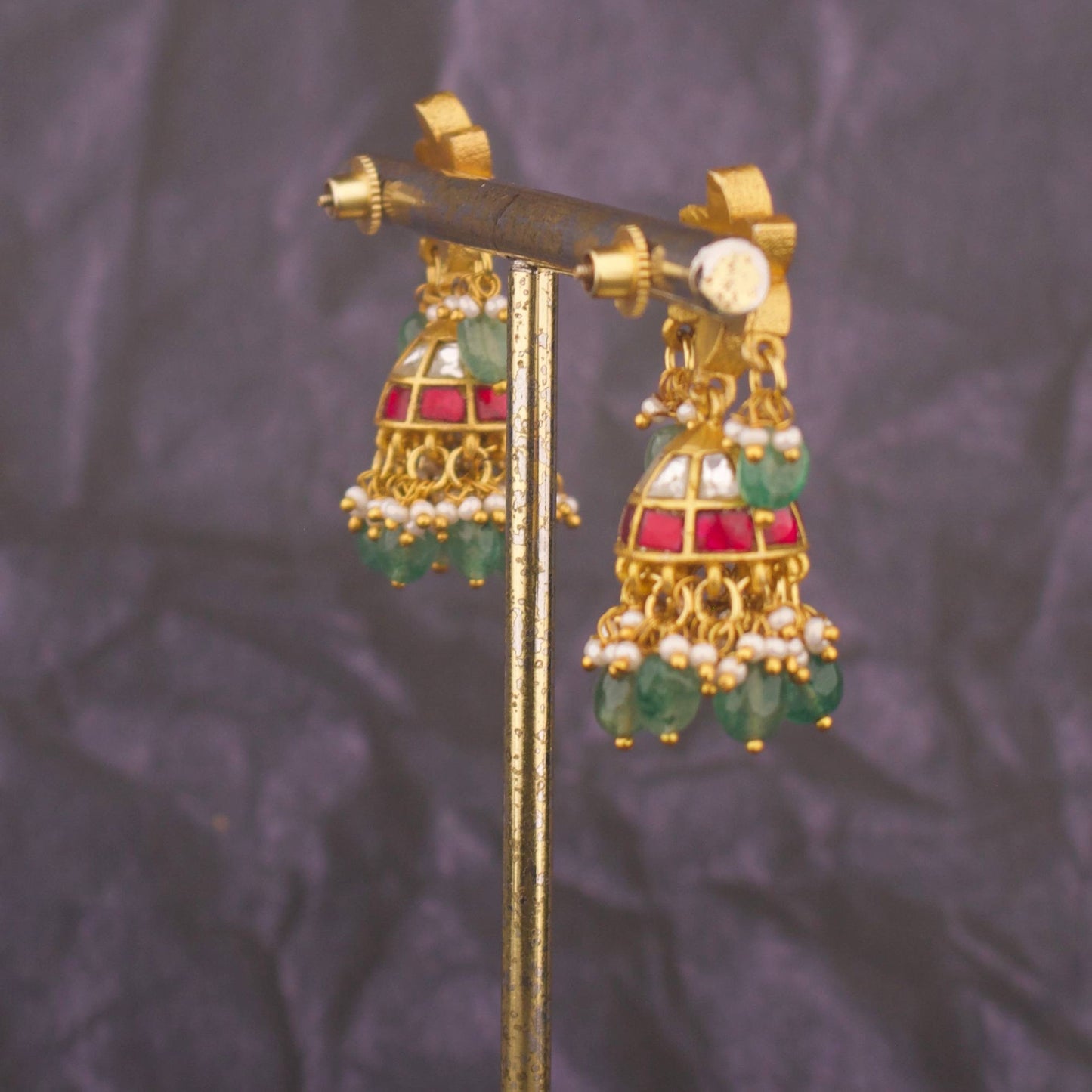 Phool Design Jadau Kundan Jhumki Earrings