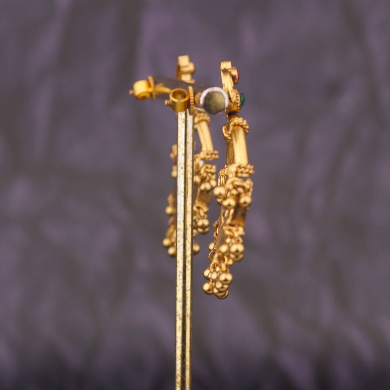 Lavish Jadau Kundan Chandbali Earrings With Peacock Design And Hanging Drops