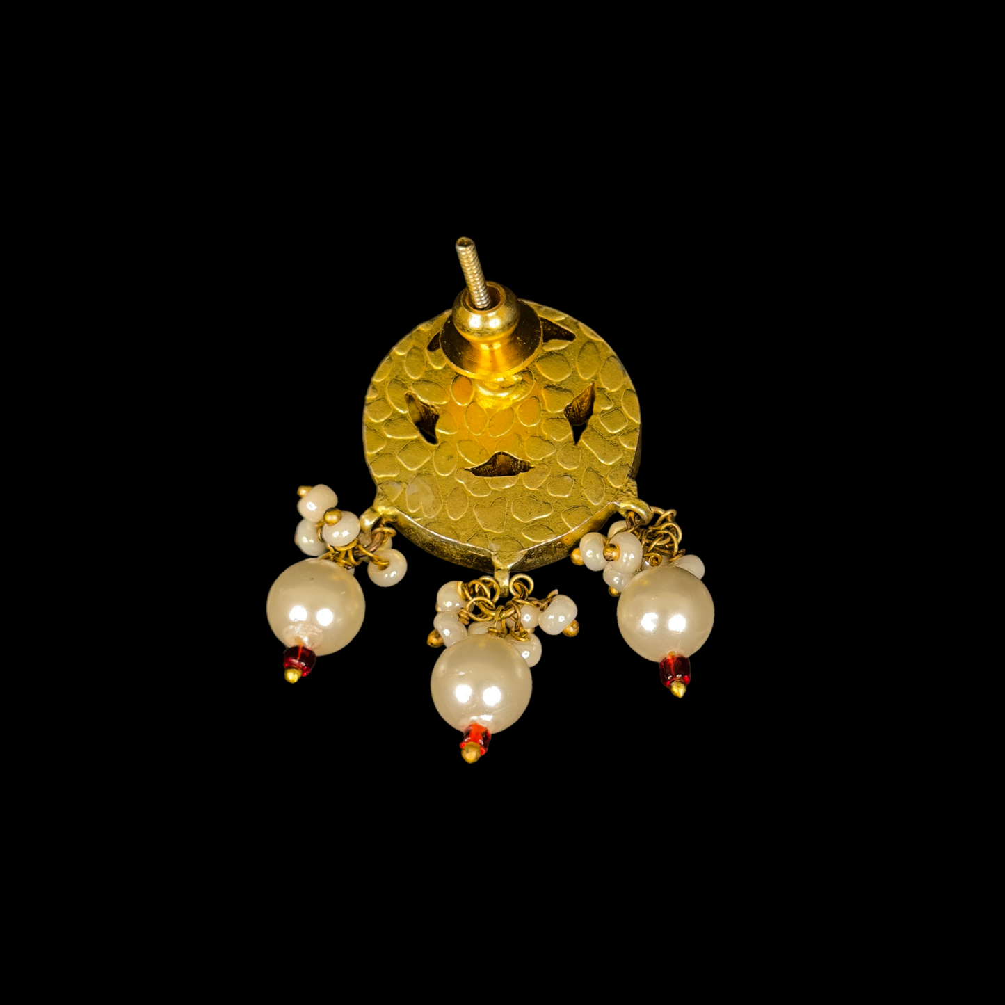 Intricate Flower Stud Earrings in Jadau Kundan with Pearls - DULHAN JEWELS