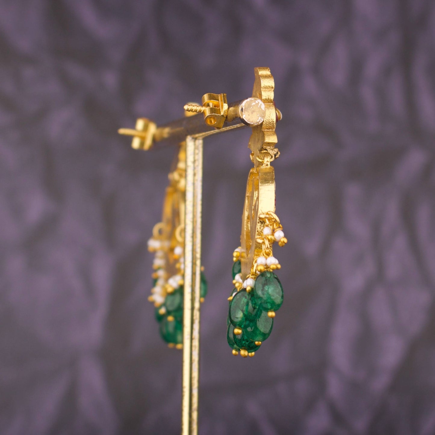 Luxury Jadau Kundan Chandbali Earrings With Intricate Peacock Motif