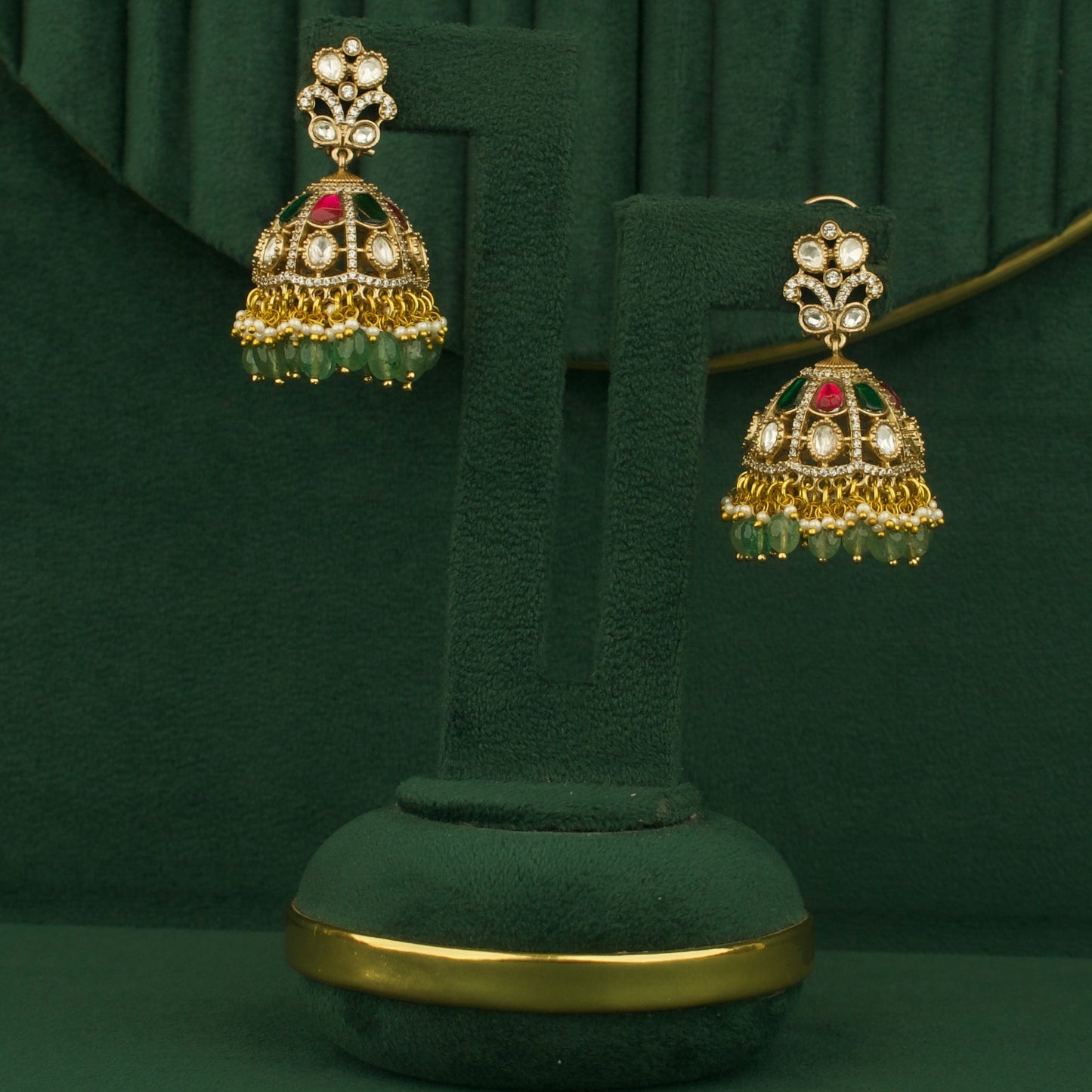 Elegant Design Fusion Kundan & Polki Victorian Necklace Set with Jhumki