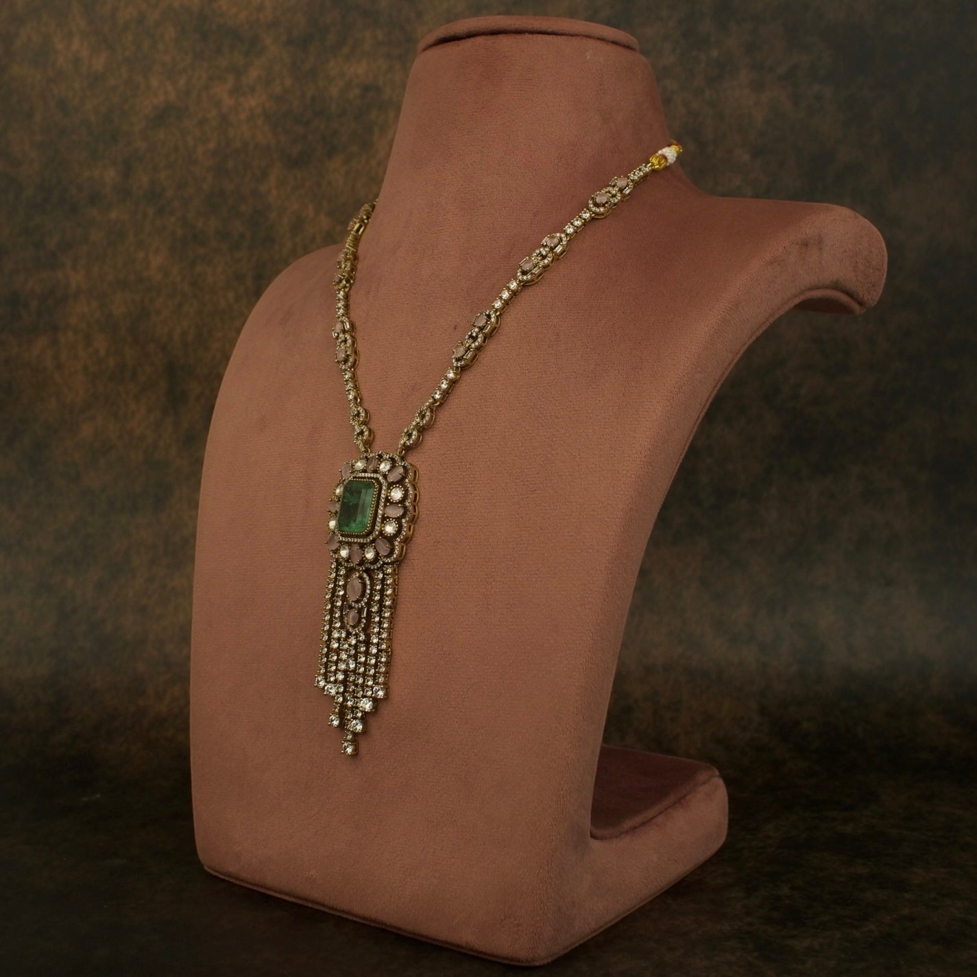 Elegant Victorian Cz Necklace With Studs