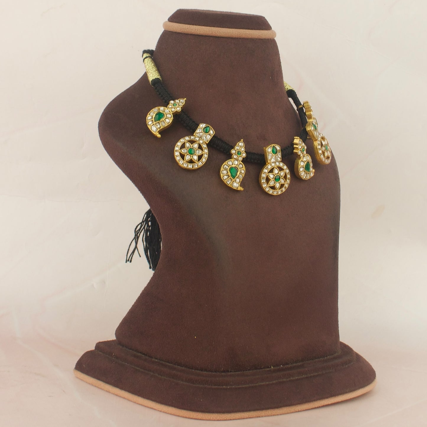 Traditional Jadau Kundan Butto Mango black Thread Necklace