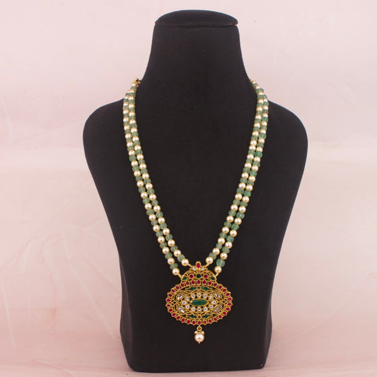 Swarovski Pearl & Pumpkin Beads Jadau kundan Mala
