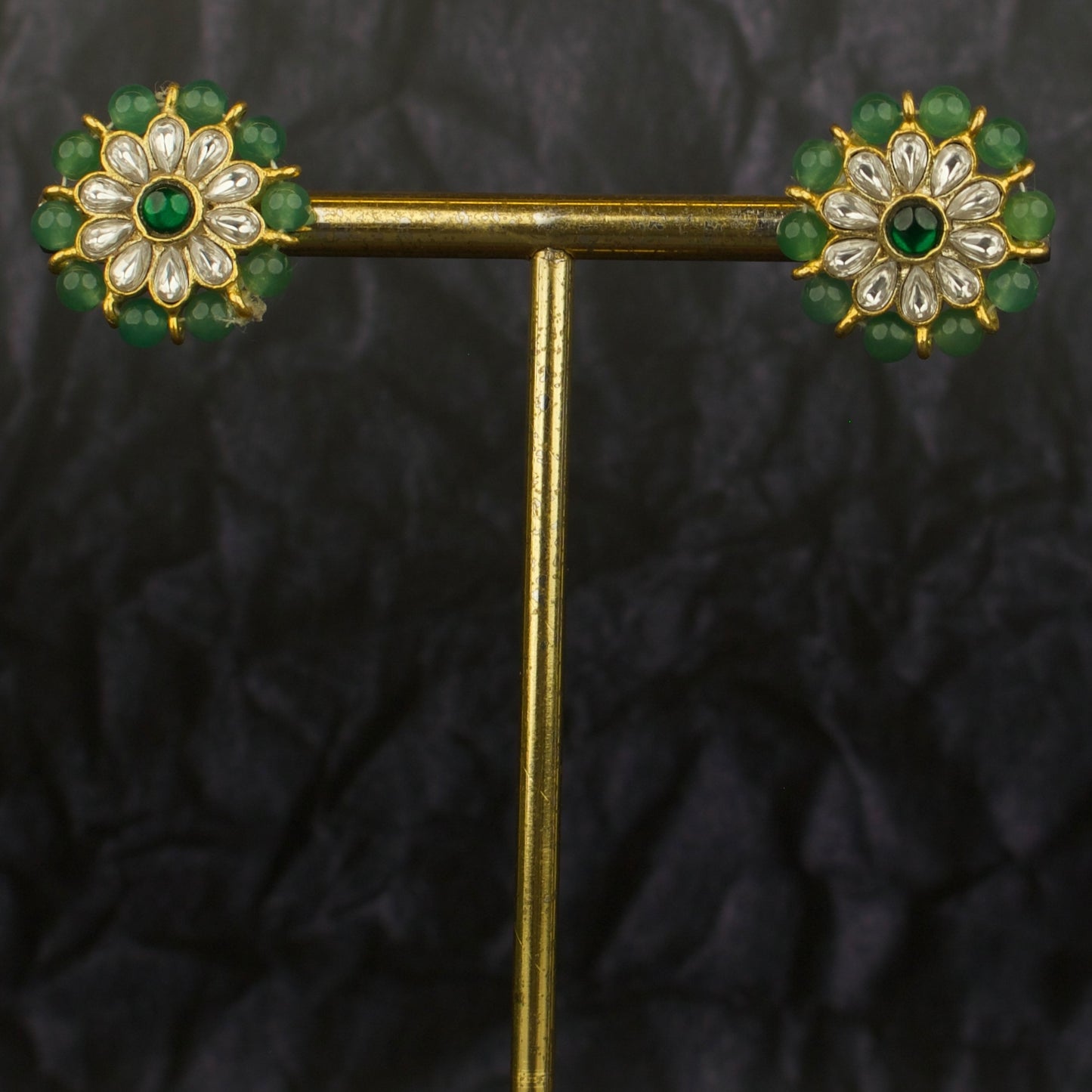 Lavish Design Jadau Kundan Studs With Green Beads Bordering