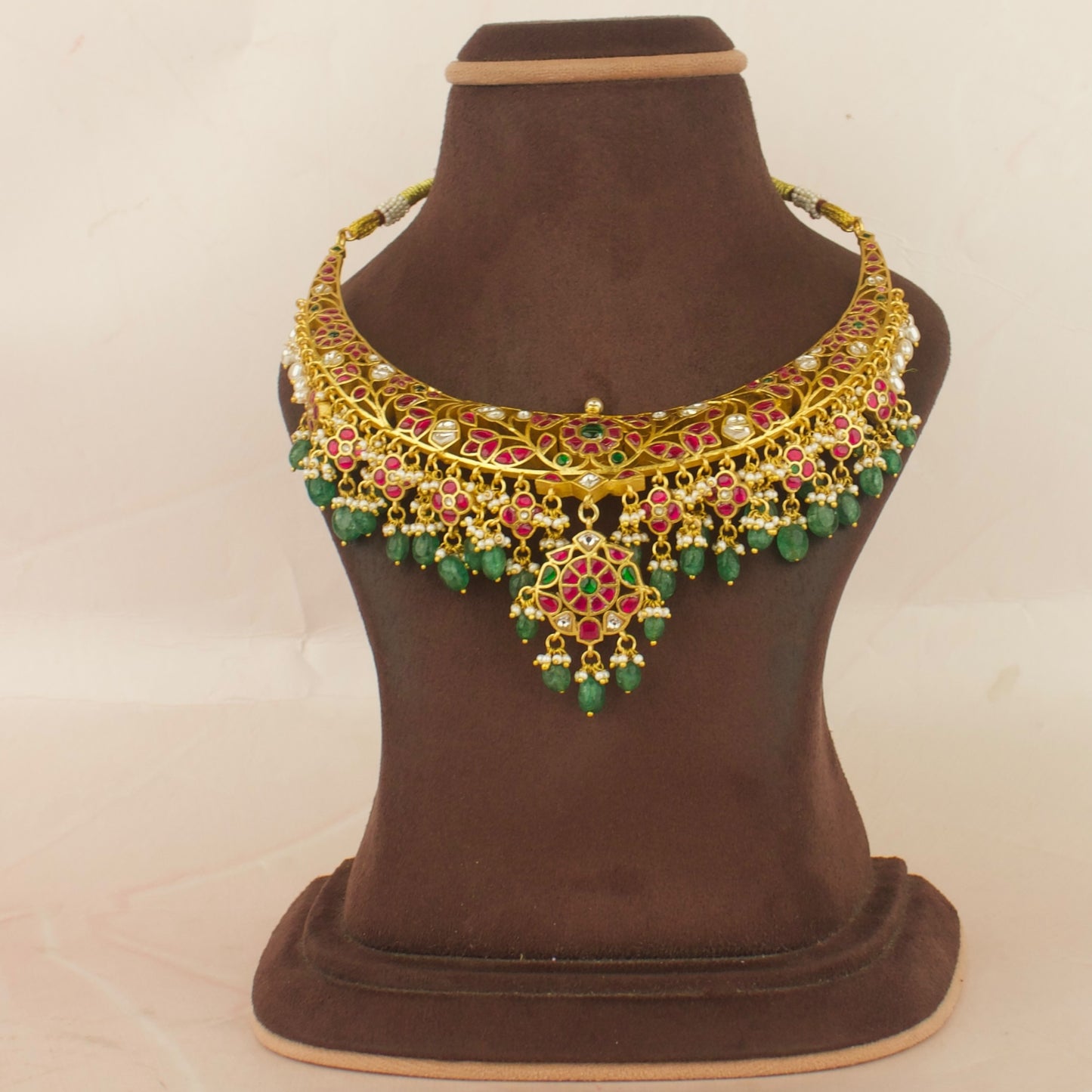 Reversible Opulent Gold Style Floral Design Jadau Kundan Kanti Necklace