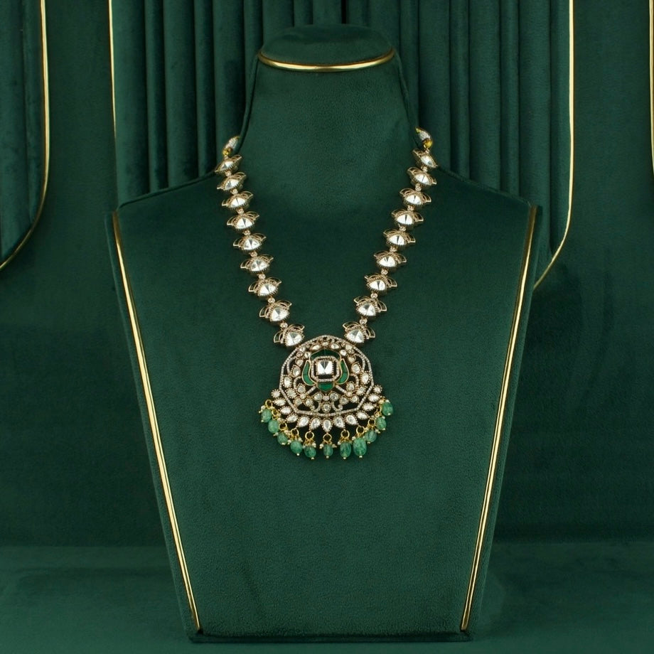 Fusion Polki Kundan Necklace With Earrings