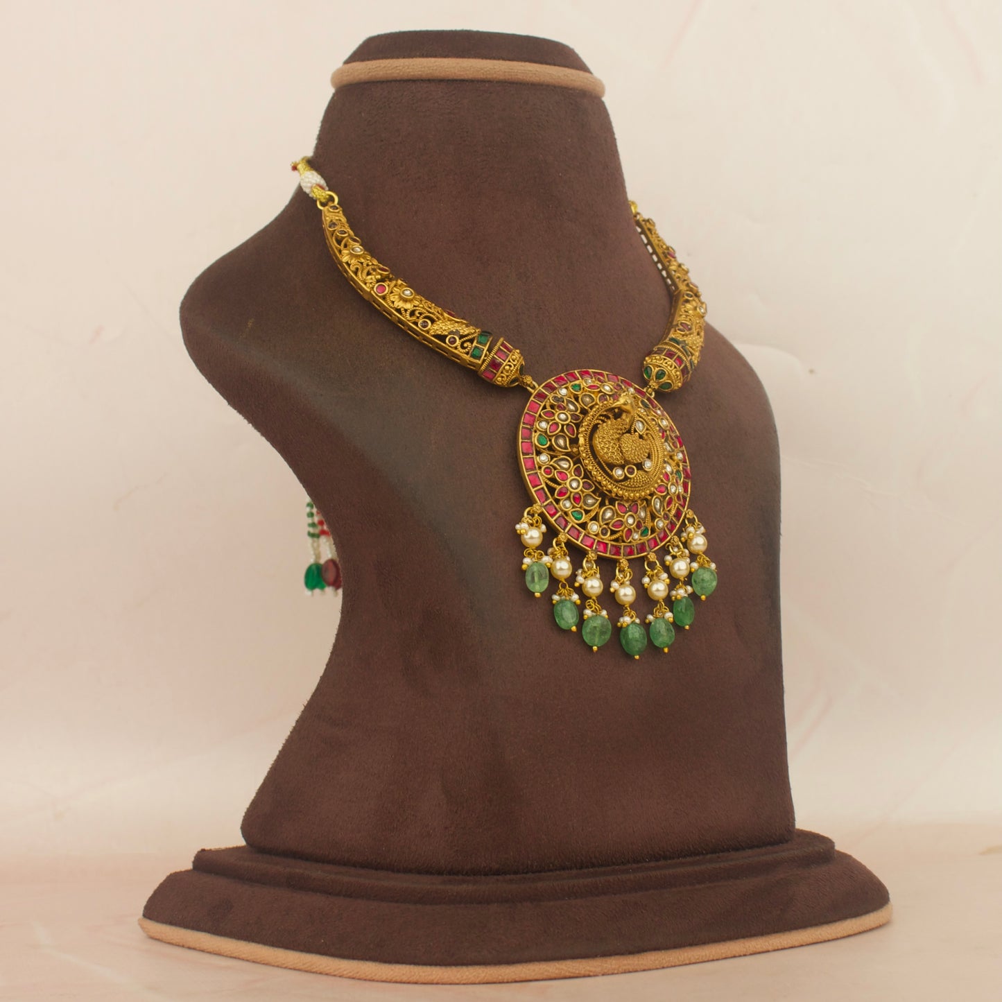 Designer Gold Jadau Kundan Nakshi Kanti With Earrings