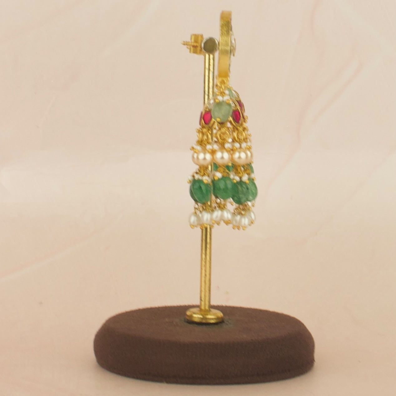 Festive Floral Design Studded Jadau Kundan Jhumki with Beads Hanging