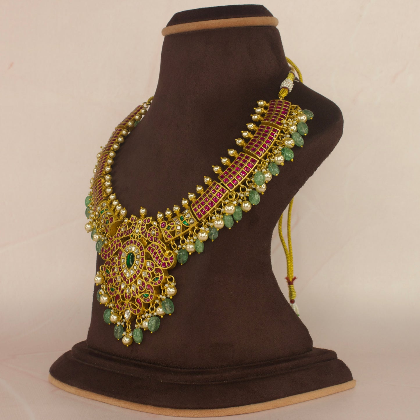 Majestic Ruby Jadau Kundan Kanti Style Necklace - DULHAN JEWELS