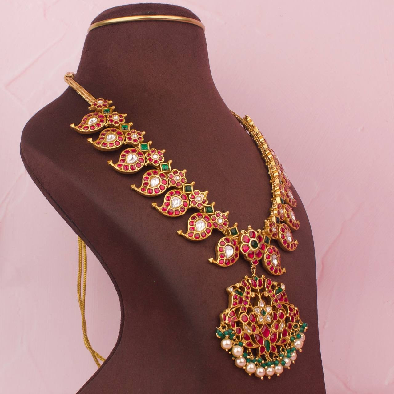 Bridal Jadua Kundan Mango Necklace With Swarovski Pearl Hangings