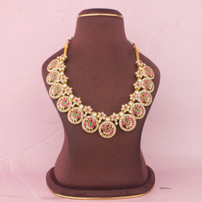 Elegant Jadau Kundan Bottumala Necklace With Floral Design