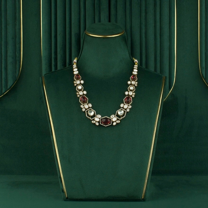 Antique Victorian Necklace with Polki Kundan Stones and earrings