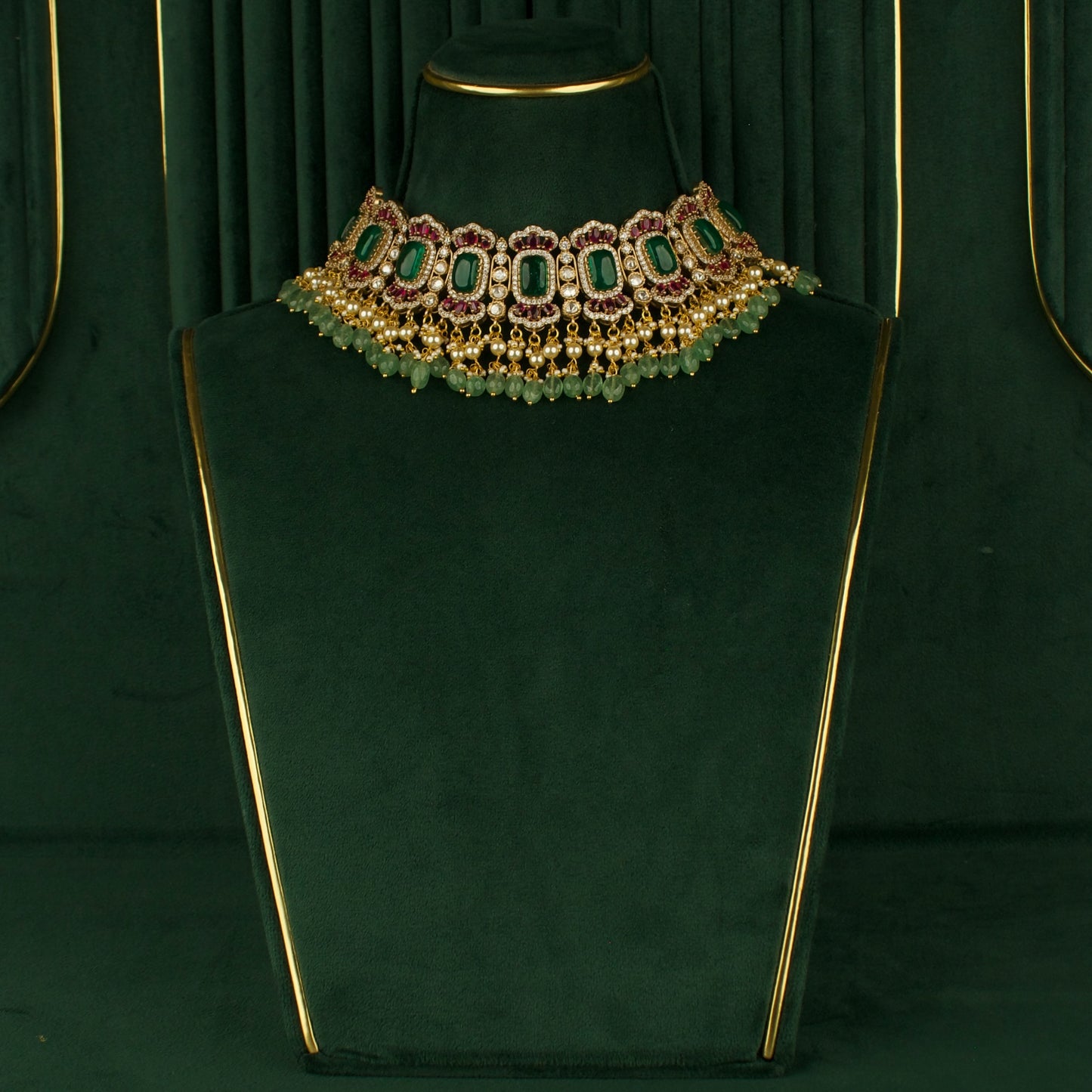 Festive Bridal Fusion Kundan & Polki Victorian Choker with Matching Earrings