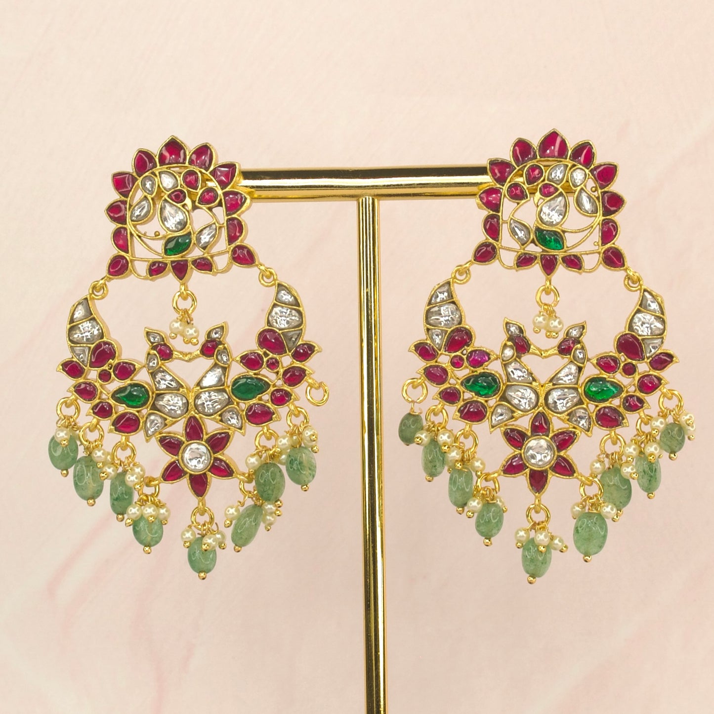 Elegant Lotus Jadau Kundan Chandbali Earrings - DULHAN JEWELS