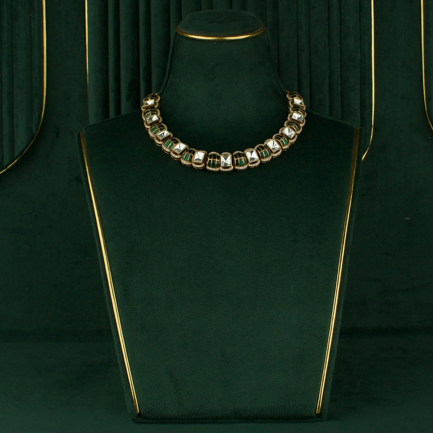 Sleek Square shape Polki Victorian Short Necklace with Matching Earrings