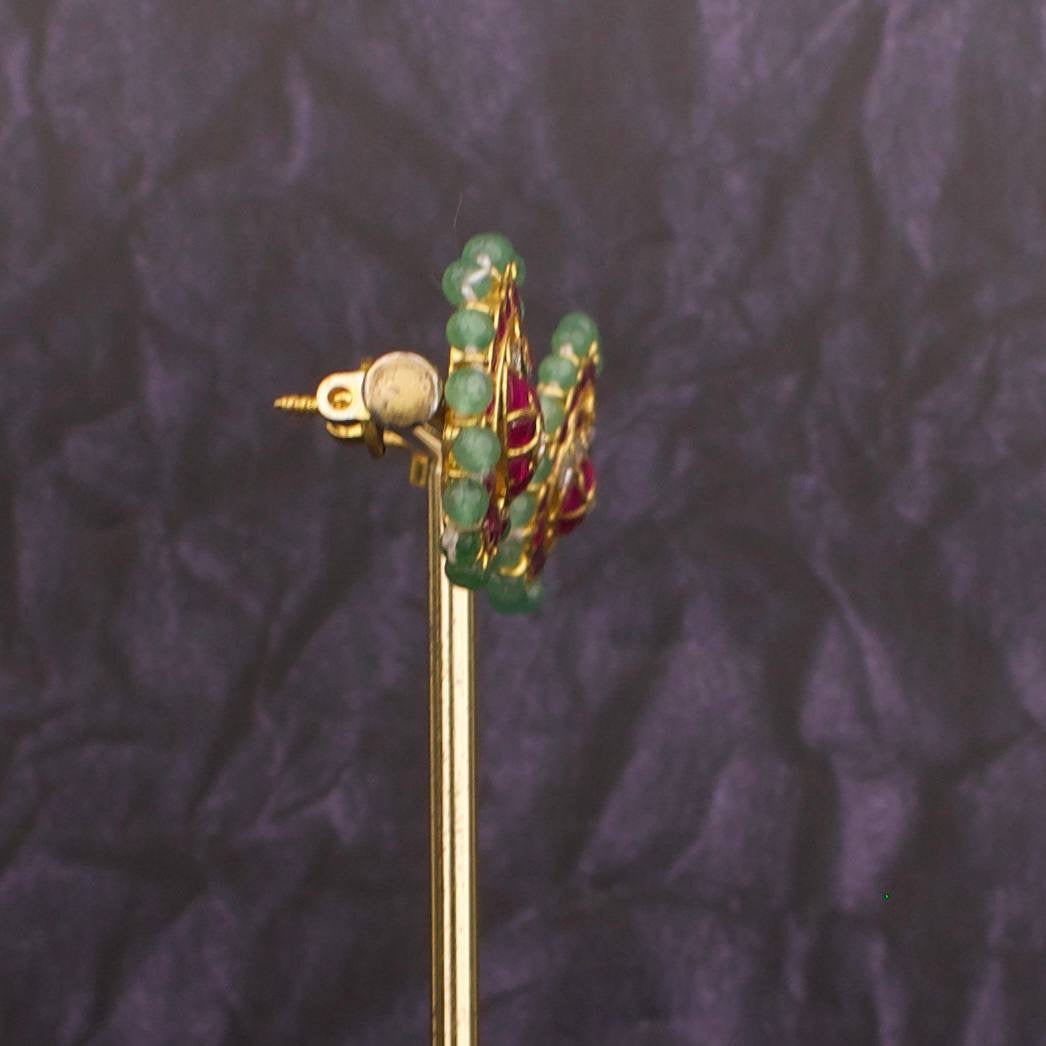 Peacock Studded Jadau Kundan Beads Border Studs Earrings