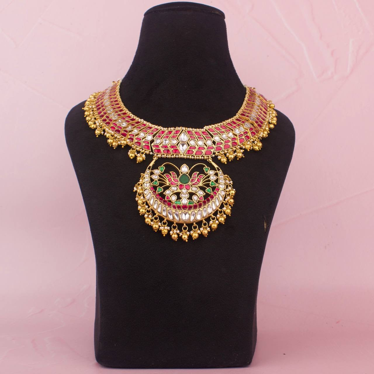 Bridal Jadau Kundan Necklace With Chand Design Locket