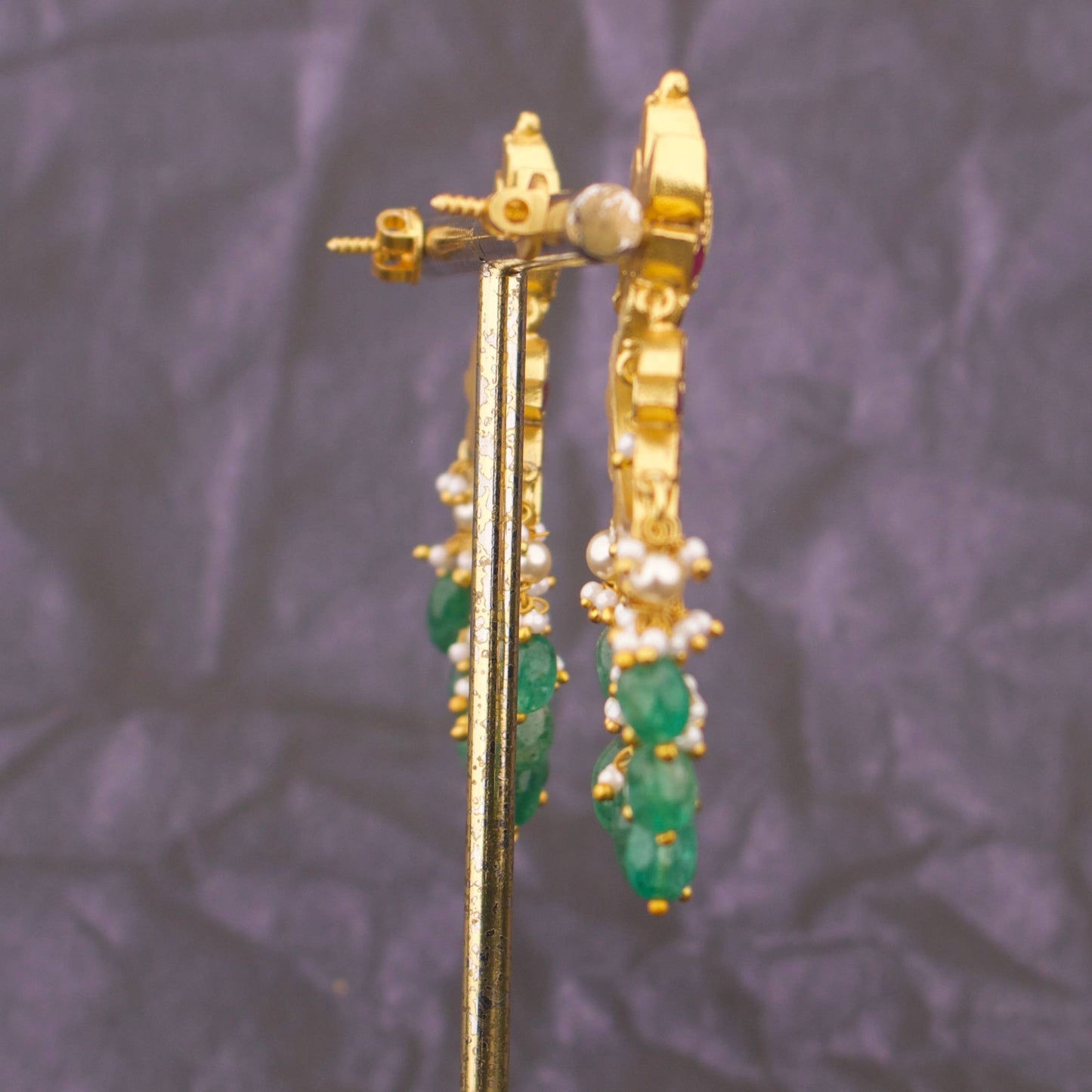 Unique Design Jadau Kundan Chandbali Earrings With Green Hangings