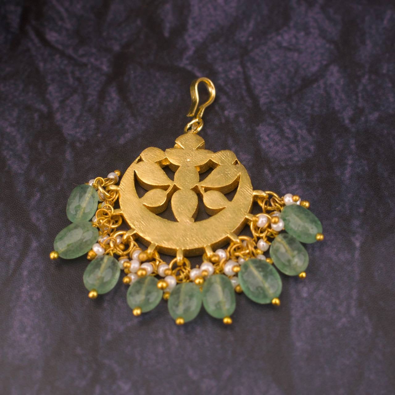 Lotus Flower Design Jadau Kundan Maang Tikka with Russian Beads