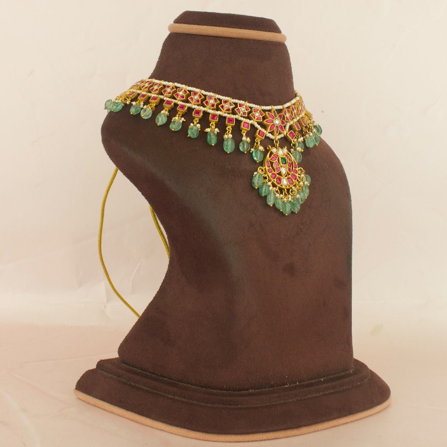 Traditional Floral Chandbali Design Jadau Kundan Necklace and Choker