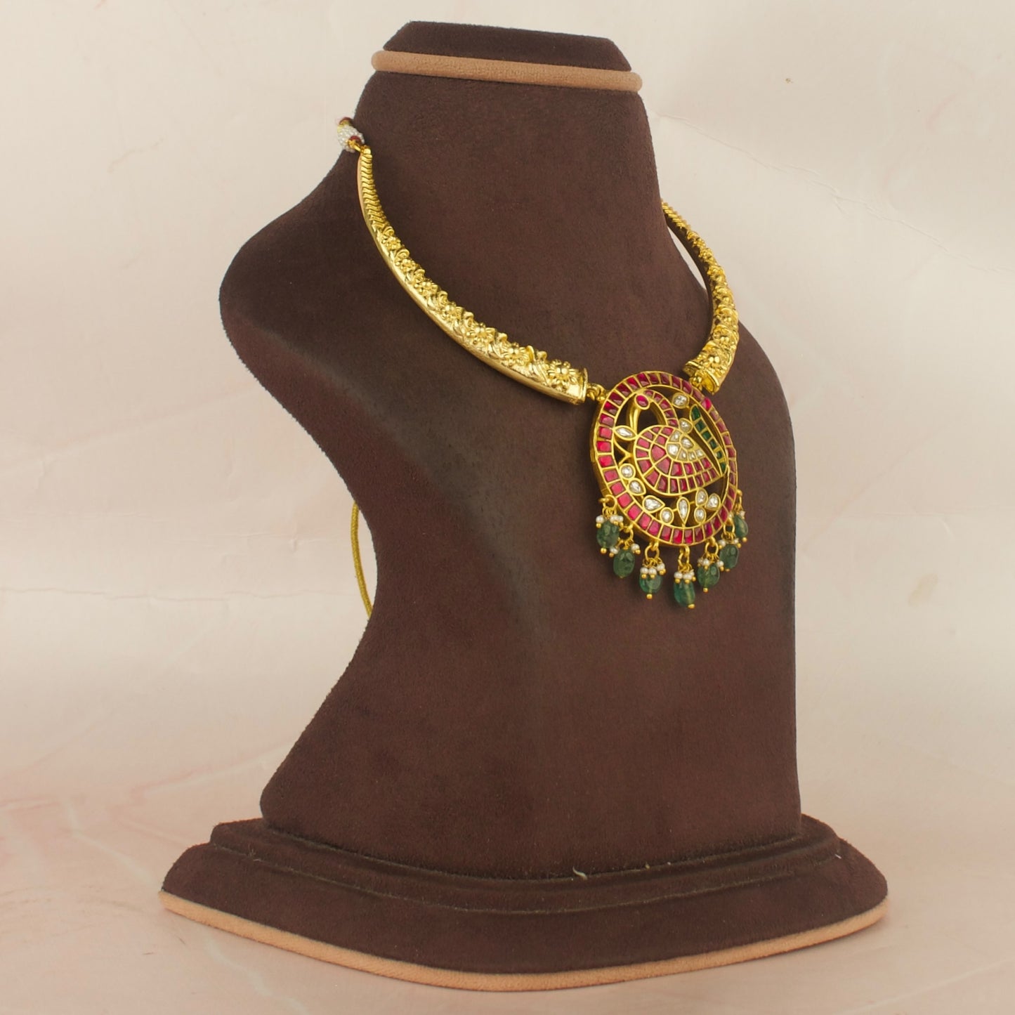 Sleek Exquisite Jadau Kundan Kanti With Green Green Beads