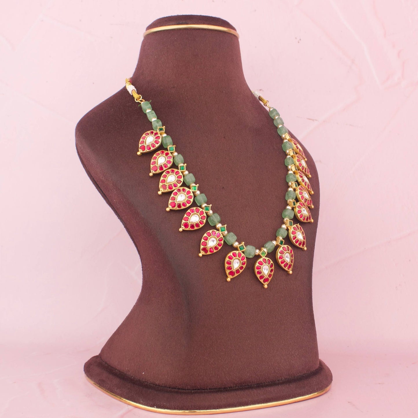 Stylish Green Beads Necklace With Traditional Mango Drops
