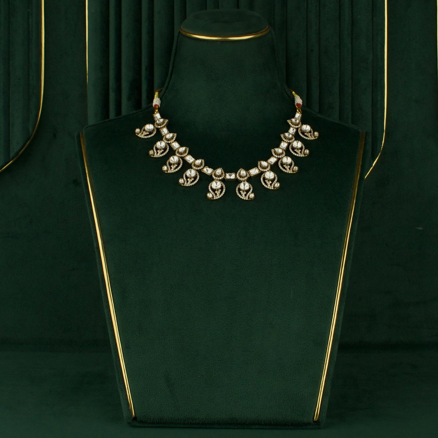 Dazzling Sleek Mango design Polki Victorian Necklace with Matching Earrings