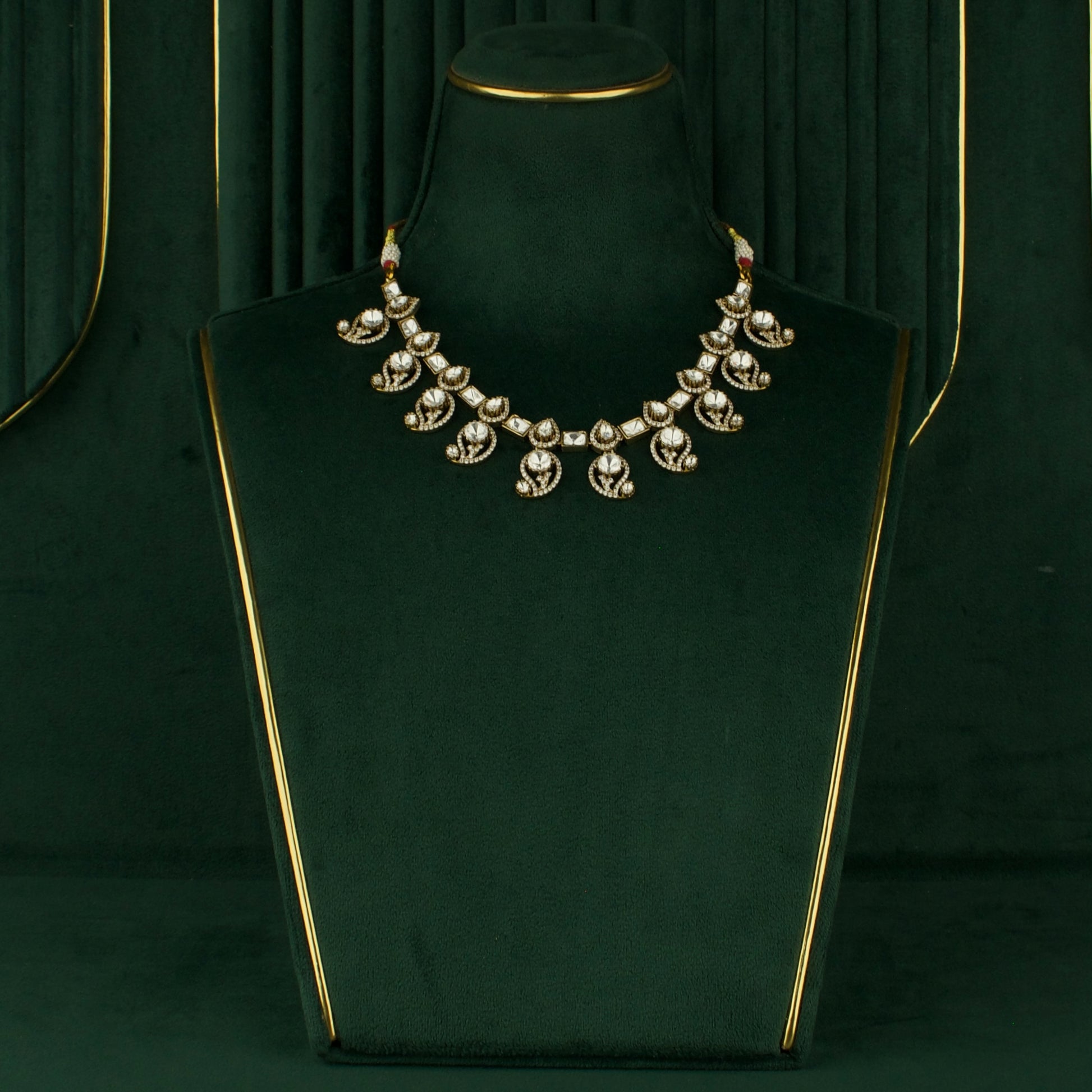 Dazzling Sleek Mango design Polki Victorian Necklace with Matching Earrings
