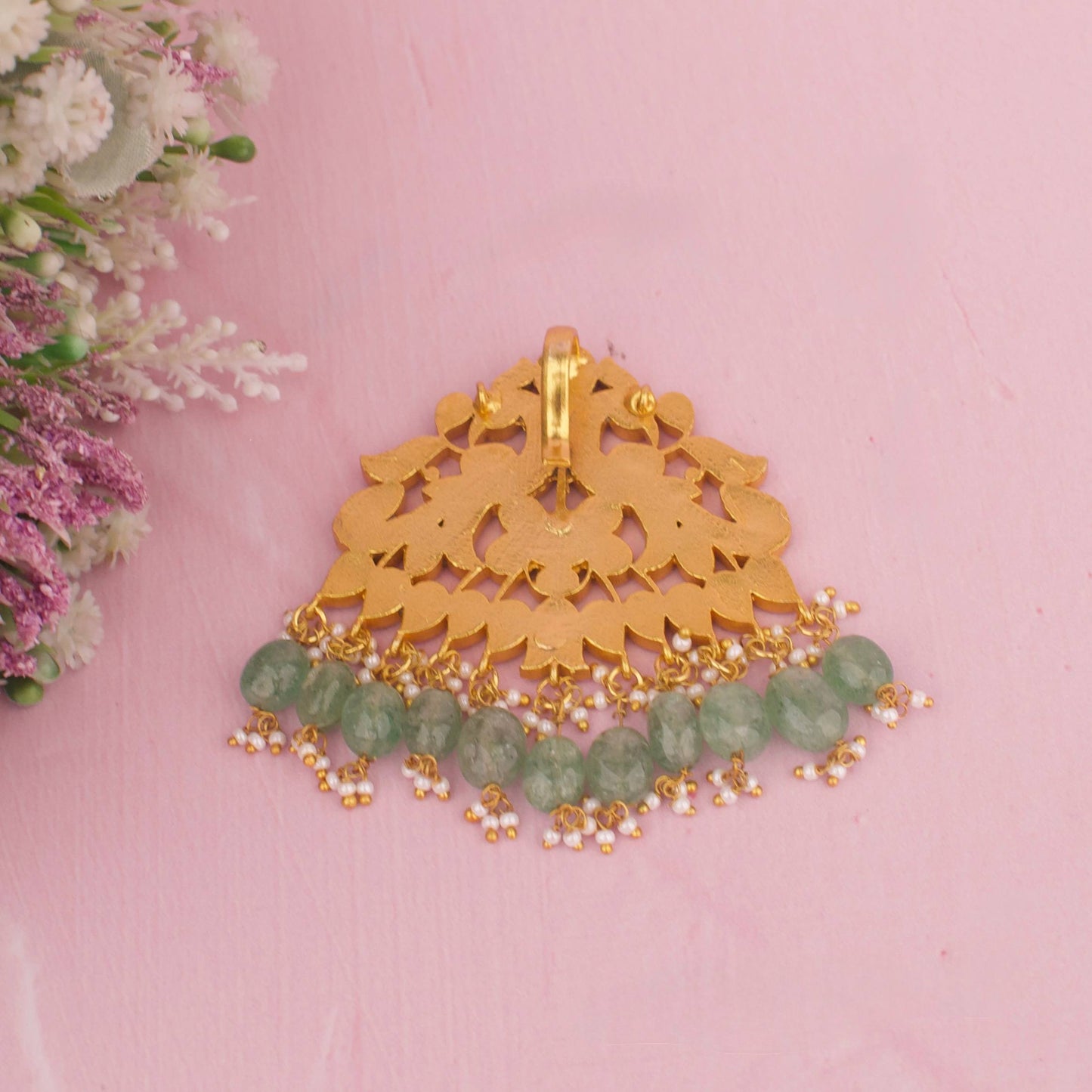 Gold Style Peacock Design Jadau Kundan Guttapusalu Pendant