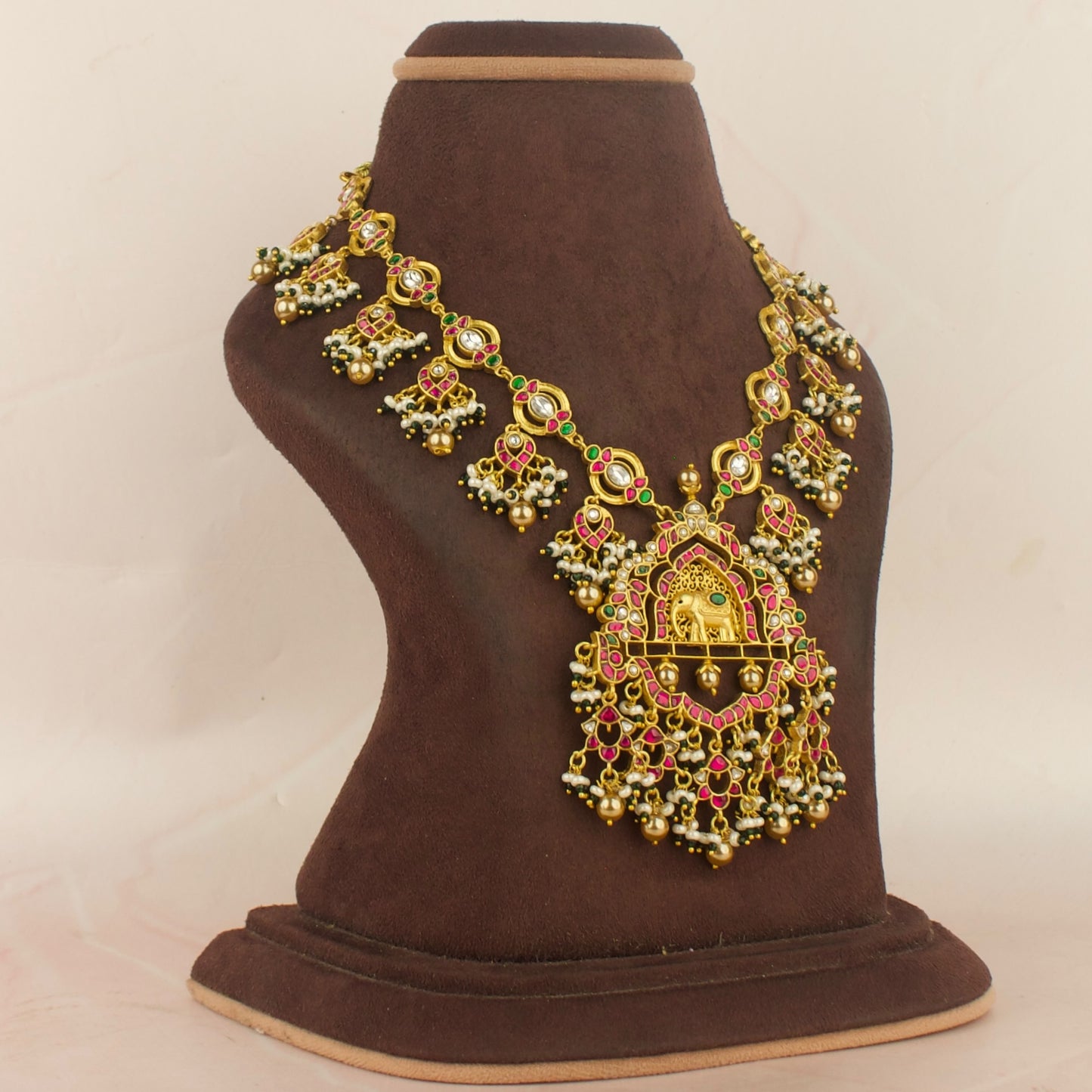 Unique Jadau Kundan Hanging Necklace With Elephant At Centre