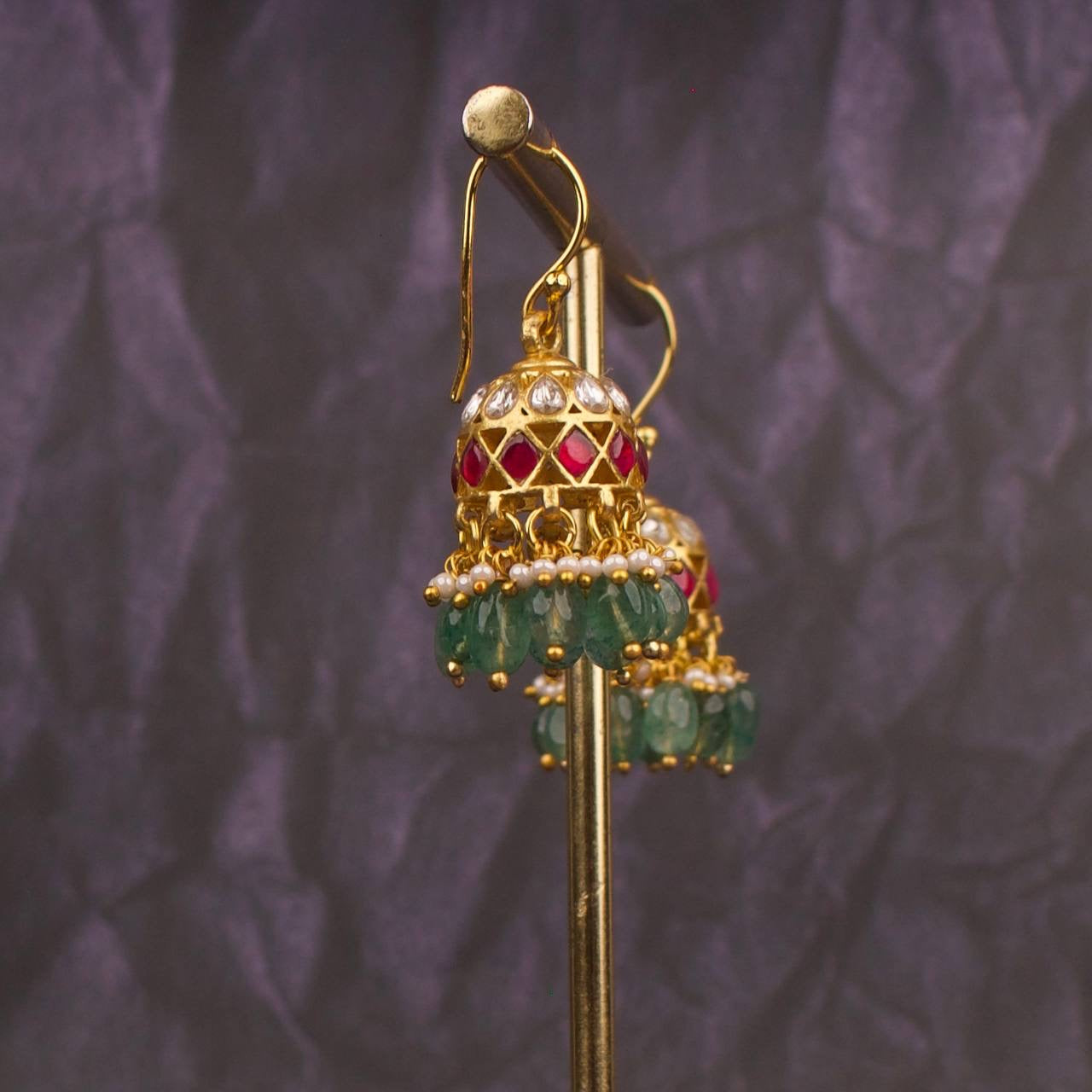 Hook Style Jadau Kundan Jhumki Earrings