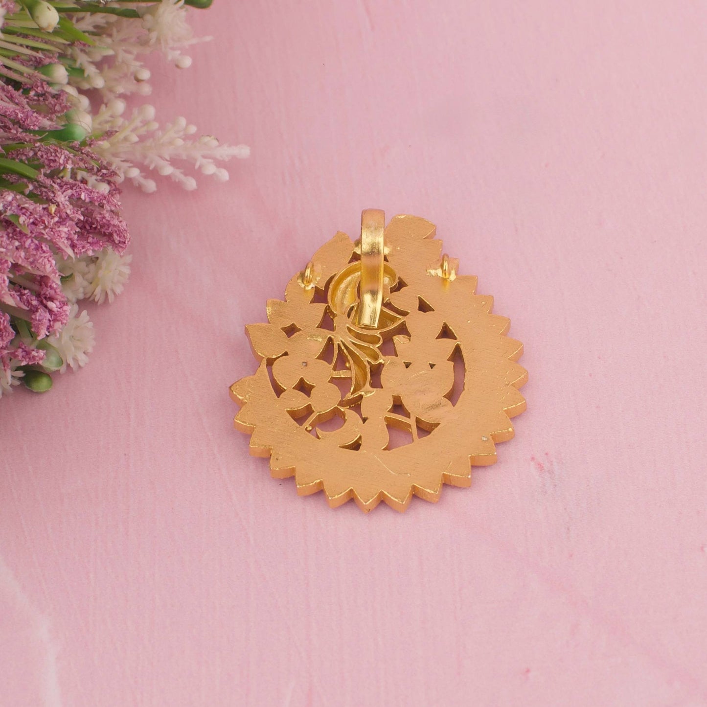 Nakshi Peacock Design Jadau Kundan Pendant With Green Beads Hangings