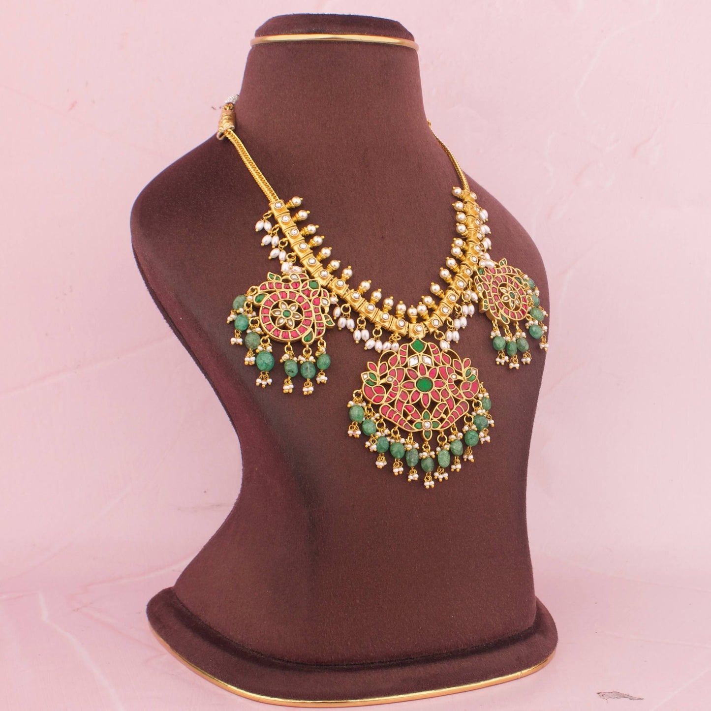 Ethnic Jadau Kundan Necklace With Green Beads
