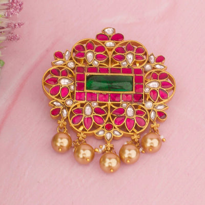 Floral Jadau Kundan Locket With Emerald Center Stone