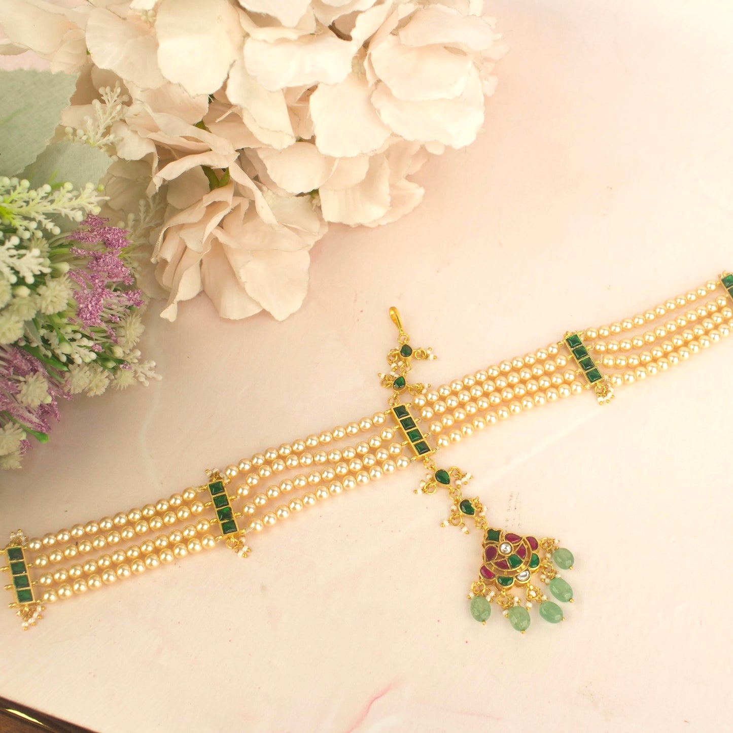 Lavish Design Jadau Kundan Tikka Swarovski Pearls line MattaPati